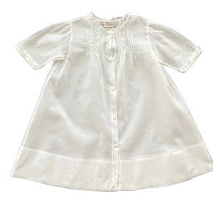 Infant Newborn White w/ Pink & Green Embroidery Cotton Batiste Baby Day Gown